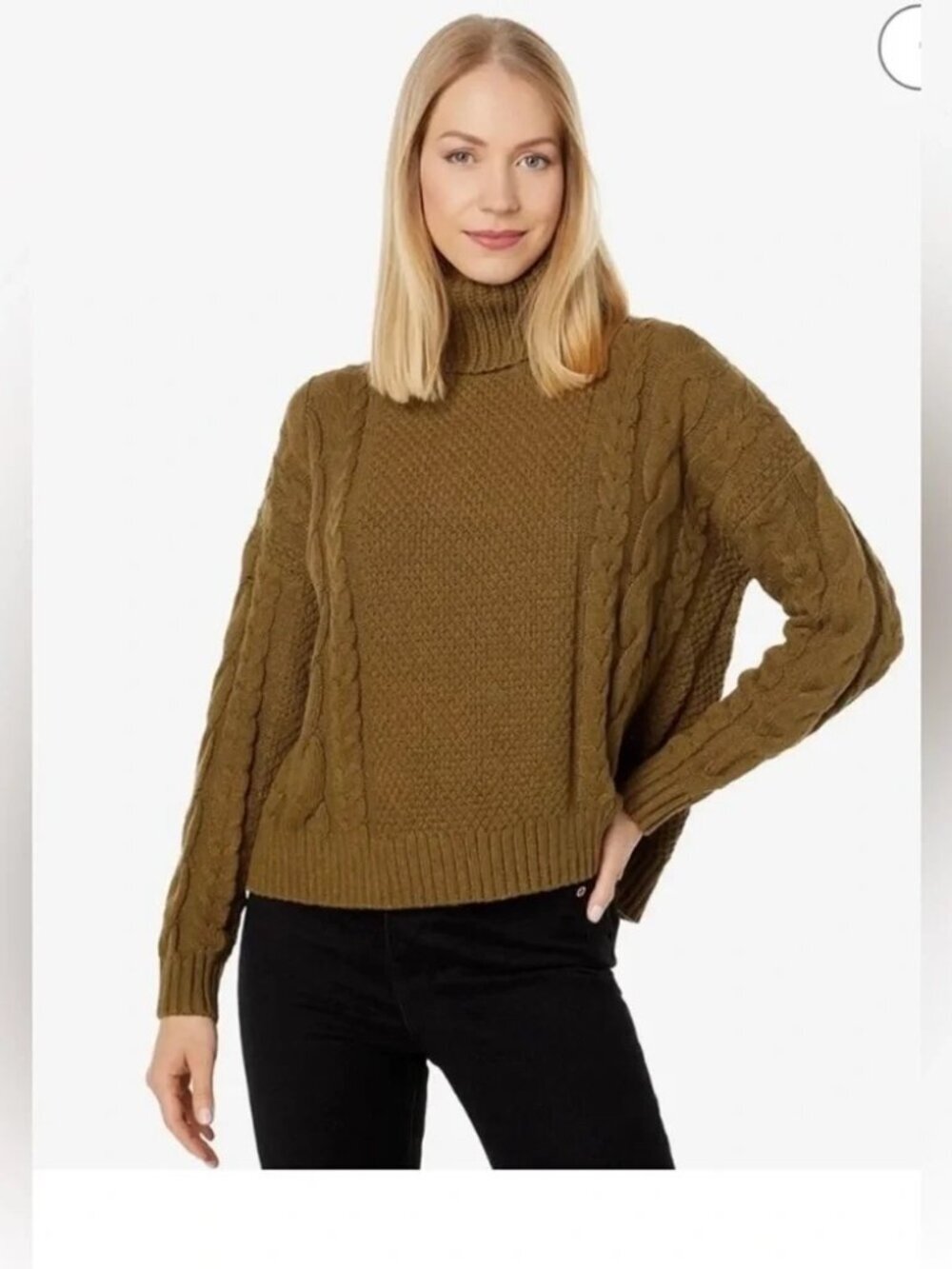 Madewell Cable Knit Turtleneck Sweater XXS Brown Chunky Textured
